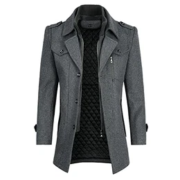 YOUTHUP Herren Wintermantel Wolle Winter Kurzmantel Mittellang Wollmantel Kurz Winterjacke für Business Freizeit