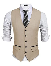 Herren Business Anzug Weste Slim Fit Kleid Weste Hochzeitsweste,Khaki,M