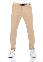 Herren Chinohose RIVMalte Slim Fit Chino Hose klick Gürtel Freizeithose Stoffhose Baumwolle Stretch Beige w32, Größe:W 32, Farbe:Middle Beige (20300)
