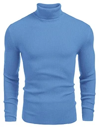 Herren Gerippter Slim Fit Strickpullover Rollkragenpullover Slim fit Basic Männer Pullover Kornblumenblau M