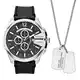 Diesel Herrenuhr Mega Chief, Chronographenwerk, 51 mm silberfarbenes Edelstahlgehäuse mit Lederarmband, DZ4559