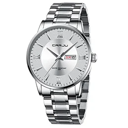 Armbanduhr Herren Edelstahl Band Uhr Männer wasserdichte Business Stoppuhr Quarzuhr Analog mit Kalender Silber weiß