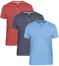 ® Herren Kurzarm Henley T-Shirts, Lässige Leichte Henley Tops Für Fitnessstudio, Training & Laufen Pack of 3 (Lt Blau-Marine Melange-Wein, Medium)