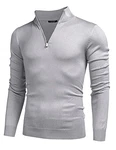 COOFANDY Herren Rollkragenpullover Slim Fit Strickpullover mit Reißverschluss Langarm 1/4 Zip Stehkragen Pullover Sweater Hellgrau
