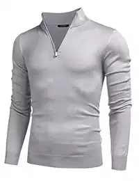 Herren Rollkragenpullover Slim Fit Strickpullover mit Reißverschluss Langarm 1/4 Zip Stehkragen Pullover Sweater,Hellgrau,M