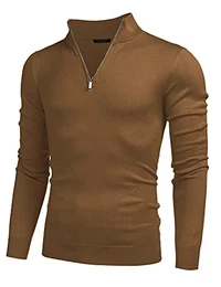 COOFANDY Herren Rollkragenpullover Slim Fit Strickpullover mit Reißverschluss Langarm 1/4 Zip Stehkragen Pullover Sweater,Kaffee,M