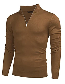 COOFANDY Herren Rollkragenpullover Slim Fit Strickpullover mit Reißverschluss Langarm 1/4 Zip Stehkragen Pullover Sweater