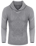 COOFANDY Herren Schalkragen Pullover Strickpullover Langarm Shawl Neck Pulli Hellgrau
