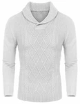 COOFANDY Herren Schalkragen Pullover Strickpullover Langarm Shawl Neck Pulli Weiß