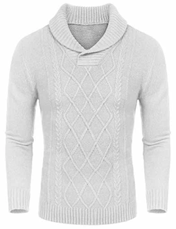 COOFANDY Herren Schalkragen Pullover Strickpullover Langarm Shawl Neck Pulli