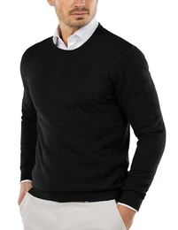 Pullover Herren Schwarz Rundhalsausschnitt Strickpullover Slim Fit Feinstrick Winterpullover Sweater M