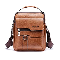 ANPTER Umhängetasche PU Leder Herren Shoulder Bag Crossbody Vintage Man Bag Braun