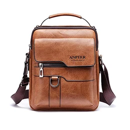 Umhängetasche PU Leder Herren Schultertasche Herrentasche Shoulder Bag Seitentasche Crossbody Vintage Umhängetaschen Handytasche Messenger Bag Umhängen Tasche Man Bag (Braun Schultertaschen)