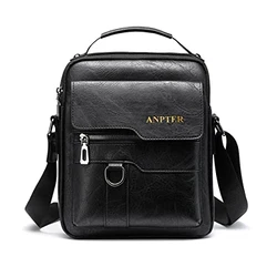 ANPTER Umhängetasche PU Leder Herren Shoulder Bag Crossbody Vintage Man Bag Schwarz