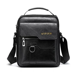 Umhängetasche PU Leder Herren Schultertasche Herrentasche Shoulder Bag Seitentasche Crossbody Vintage Umhängetaschen Handytasche Messenger Bag Umhängen Tasche Man Bag (Schwarz Schultertaschen)