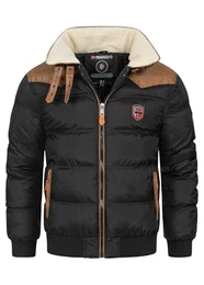 Abramovitch Men Distribrands - Herren Warme Jacke Gewebe - Dicken Mantel Kapuze Outdoor Pelzmantel - Winterjacke Jacken Outdoor Perfekt Ourdoorjacke (Schwarz M)