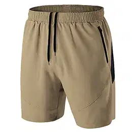 Herren Sport Shorts Kurze Hose Schnell Trocknend Sporthose Leicht mit Reißverschlusstasche(Khaki,EU-M/US-S)