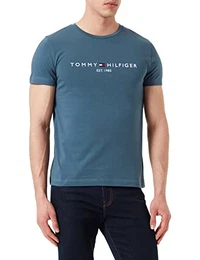 Herren Tommy Logo Tee T-Shirt, Charcoal Blue, M