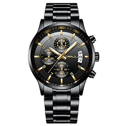 CRRJU Herren Uhr Chronographen Armbanduhr Business Analog Quarzuhr mit Kalender Schwarz/Gold