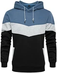 PADOLA Unisex Hoodie Patchwork Pullover Herren Langarm Sport Sweatshirt Kapuzenpullover mit Tasche Blau