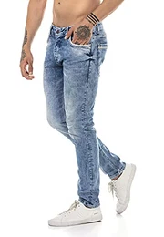 Jeans für Herren Freizeit-Hose Denim Pants Used Look Blau W38L34