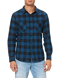 Herren Checked Flanell Shirt Hemd, Blue/Black, M