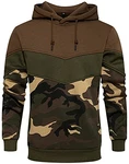 PADOLA Unisex Hoodie Patchwork Pullover Herren Langarm Sport Sweatshirt Kapuzenpullover mit Tasche Tarnung/Braun