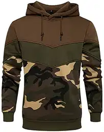 Herren Kapuzenpullover Patchwork Pullover Camouflage Hoodie Y2K Langarm Farbblock Sweatshirt Winter Warm Strickjacke Basic Winterjacke Kordelzug Sweatjacke Geschenke (Tarnung Braun, M)