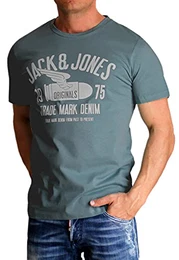 Herren T-Shirt Jack and Jones Rundhals Print Tee Regular Fit Crew Neck Top (799 Michael Dark Slate, M)