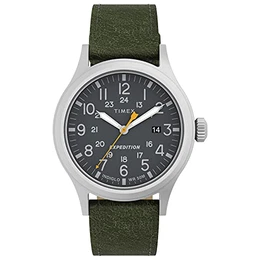 Men's Expedition Scout 40mm Quartz Leather Strap, Green, 20 Casual Watch (Model: TW4B229009J)