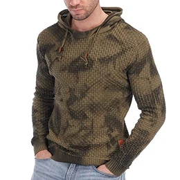 Herren Pullover Sweater Pulli Dicker Warm Strickpullover Hoodie Hoody Lässiger Langarm Kapuzenpullover für Männer Autumn Winter, Grün, Size M