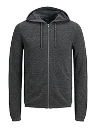 JACK & JONES Strickjacke Kapuze Reißverschluss JJEHILL Knit Cardigan NOOS 12190154 Dunkelgrau Melange/Melange (12190154)