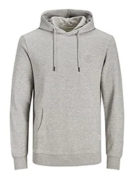 JACK & JONES Mens Jjebasic Logo Sweat Hood Noos Hooded Sweatshirt, Light Grey Melange, M