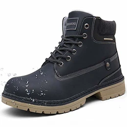 Eagsouni Winterschuhe Herren Schnürstiefel Warm Gefüttert Schneestiefel Winter Outdoor Boots Wasserdicht Winterstiefel Trekkingschuhe Wanderschuhe, Blau, 43 EU