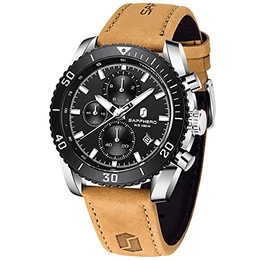 Uhren Herren 100m Wasserdicht Chronograph Armbanduhr Herren Quarzuhr Kalender Leuchtend Herrenuhr Lederarmband Elegantes Geschenk für Männer