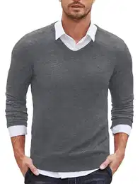 Herren V Ausschnitt Langarm Pullover Sweater Winter Business Pullover Männer Strickpullover Grau M