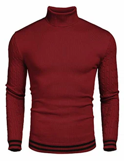 JINIDU Thermo-Strickpullover Herren Rollkragenpullover Weinrot