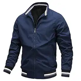 Herren Bomberjacke Winter Warm Baumwolle Gefüttert College Jacke Winddicht Stehkragen Elastische Rippenbündchen Saum Übergangsjacke mit Taschen XXL, EU L