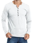 Herren Henley Shirts Langarmshirt Casual T Shirt Slim Fit Knöpfe Basic T-Shirts Weiß