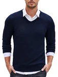 COOFANDY Herren Pullover V Ausschnitt Langarm Slim Fit Basic Sweater Marine