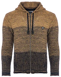 Herren Strickjacke für Winter und Übergang • Angenehme Männer Freizeit-Jacke mit Farbverlauf • Herren Zipper mit Seitentasche 7397 Camel L