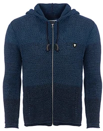 Herren Strickjacke für Winter und Übergang • Angenehme Männer Freizeit-Jacke mit Farbverlauf • Herren Zipper mit Seitentasche 7397 Indigo M