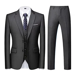 Herren Anzüge 3-teilig Slim Fit Einreihig Zwei Knöpfe für Hochzeit Business Anzug Herren Formell Sakko Weste Hose(Dunkelgrau,M)