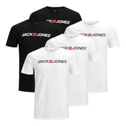 JACK & JONES Herren Logo Tee SS O-Neck 5er-Pack Navy/Navy/Navy/Black/Black