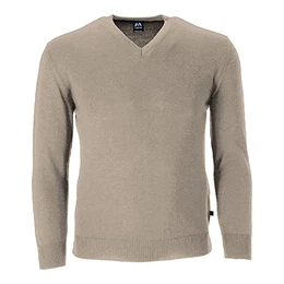 - Leichter Merino-Pullover - Uni - V-Ausschnitt - Langarm - 10 Farben, Farbe:Beigemeliert, Größe:50