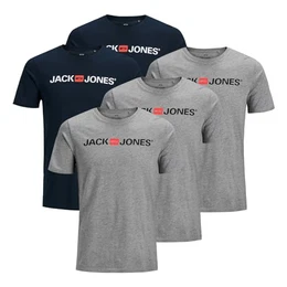 Herren Shirts T-Shirts Logo Tee Crew Neck 5er Pack, Farbe:Mehrfarbig, Artikel:- Grey/Grey/Grey/Navy/Navy, Größe:M
