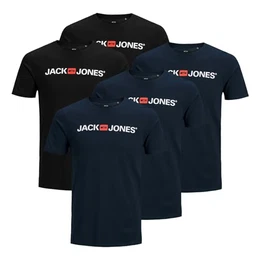 Herren Shirts T-Shirts Logo Tee Crew Neck 5er Pack, Farbe:Mehrfarbig, Artikel:- Navy/Navy/Navy/Black/Black, Größe:M