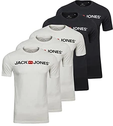 JACK & JONES Herren Logo Tee SS O-Neck 5er-Pack White/Black