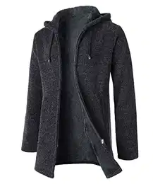 Herren Cardigan Lang Strickjacke mit Kapuze Wintermantel Fleecejacke Sweatjacke Langarm Strickjacken Männer Winterjacke Trachtenjacke