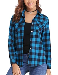 Karierte Hemden Für Frauen Langarm Button-Down-Weihnachts